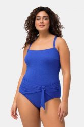 Damski Strój kąpielowy brokat faktura miękkie miseczki w kopertowym stylu. Niebieskie stroje kąpielowe damskie Ulla Popken, plus size, bez wzorów, z elastanu. Za 206.99 zł.