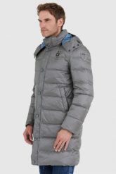 BLAUER Stalowa długa puchowa kurtka męska Gus z odpinanym kapturem. Szare kurtki męskie Blauer USA, l, bez wzorów, z puchu. W wyprzedaży za 1,089.99 zł.