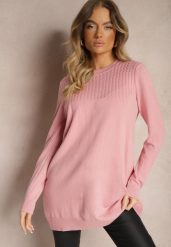 Różowy Sweter bez Zdobień o Luźnym Długim Fasonie Arferiava. Czerwone swetry nierozpinane damskie Renee, z aplikacjami, casualowe, bez kołnierzyka, bez ramiączek. Za 69.99 zł.