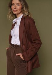 Brązowa Dwurzędowa Marynarka o Pudełkowym Kroju z Usztywnianymi Ramionami Alean. Brązowe marynarki i żakiety damskie Born2be, bez wzorów, z jeansu, eleganckie, bez kołnierzyka, bez ramiączek. Za 169.99 zł.
