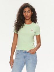 Guess T-Shirt W2YI44 J1314 Zielony Slim Fit. Zielone t-shirty damskie Guess, xxl, z aplikacjami, z bawełny, bez kołnierzyka, bez ramiączek. Za 89.99 zł.