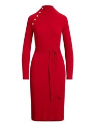 LAUREN RALPH LAUREN Sukienka dzianinowa 200980036002 Czerwony Slim Fit. Czerwone sukienki damskie Lauren Ralph Lauren, s, bez wzorów, z bawełny, bez kołnierzyka, bez ramiączek. Za 969.99 zł.