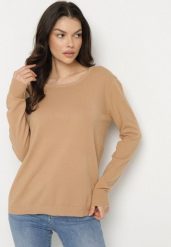 Ciemnobeżowy Sweter z Kaszmirem i Ściągaczami Sanaliene. Brązowe swetry nierozpinane damskie Born2be, bez wzorów, z jeansu, eleganckie, bez kołnierzyka, bez ramiączek. Za 74.99 zł.