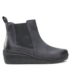 Botki Go Soft. Niebieskie botki damskie GO SOFT, bez wzorów, bez obcasa, na koturnie, bez zapięcia. Za 139.99 zł.