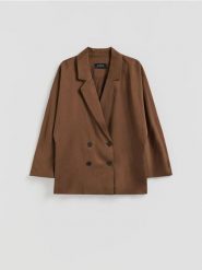 Dwurzędowa marynarka z lyocellu - brązowy. Brązowe marynarki i żakiety damskie Reserved, bez wzorów, z lyocellu, bez kołnierzyka, bez ramiączek. Za 199.99 zł.