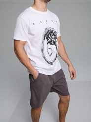 Bawełniana piżama dwuczęściowa z nadrukiem Alien - wielobarwny. Piżamy męskie Sinsay, l, bez wzorów, z bawełny, bez kołnierzyka, bez ramiączek. Za 49.99 zł.