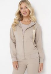 Ciemnobeżowa Bluza Rozsuwana z Kapturem Ecula. Brązowe bluzy damskie Born2be, l, bez wzorów, bez ramiączek, z kapturem. Za 84.99 zł.