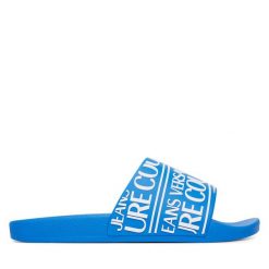 Klapki Versace Jeans Couture. Niebieskie klapki męskie Versace Jeans Couture, bez wzorów, z jeansu, bez zapięcia. Za 182.99 zł.