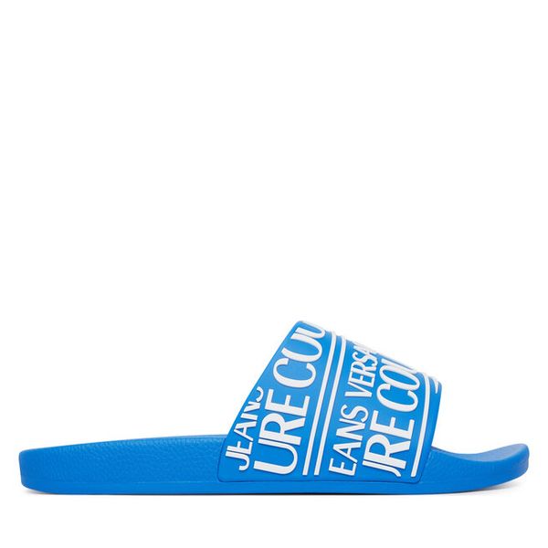 Klapki Versace Jeans Couture. Niebieskie klapki męskie Versace Jeans Couture, bez wzorów, z jeansu, bez zapięcia. Za 182.99 zł.