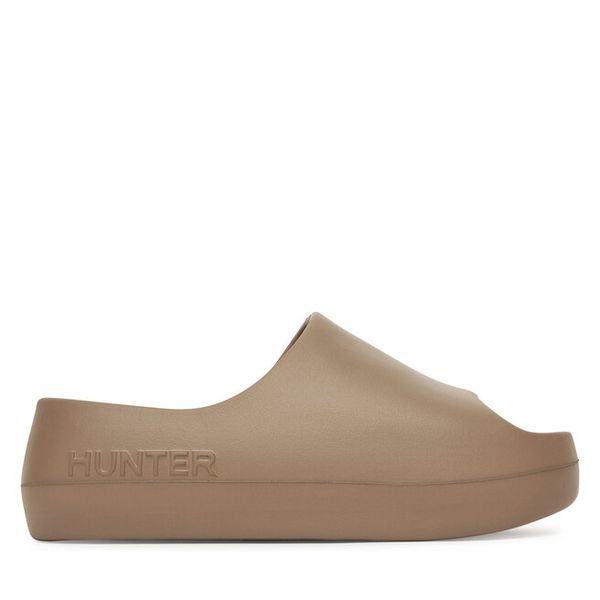 Klapki Hunter. Brązowe klapki damskie Hunter, bez wzorów, bez obcasa, bez zapięcia. Za 99.99 zł.