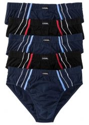 Slipy maxi z bawełną (zestaw 5 par). Niebieskie slipki męskie bonprix, m, bez wzorów, z bawełny. Za 72.99 zł.
