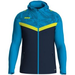 Damska bluza dresowa z kapturem zapinana na zamek błyskawiczny Jako Iconic. Niebieskie bluzy damskie Jako, bez wzorów, z dresówki, sportowe, bez ramiączek, z kapturem. Za 386.50 zł.