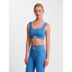 Bezszwowy biustonosz dla kobiet Hummel Pulse. Niebieskie bielizna sportowa damska Hummel, bez wzorów, prążkowane. Za 157.50 zł.