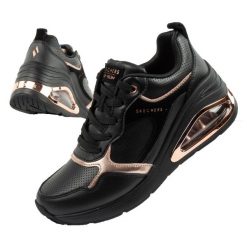 Buty sportowe damskie na koturnie Skechers Uno Prima-Starlet. Czarne obuwie sportowe damskie Skechers, bez wzorów, ze skóry, bez zapięcia, trekkingowe. Za 299.00 zł.