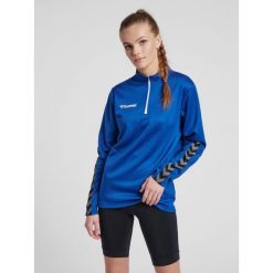 Bluza do piłki nożnej damska Hummel demi-zip hml AUTHENTIC. Niebieskie bluzy damskie Hummel, xs, bez wzorów, z poliamidu, eleganckie, bez ramiączek, bez kaptura. Za 166.90 zł.