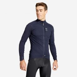 Kurtka zimowa rowerowa MTB Rockrider Race dopasowana. Niebieskie kurtki męskie ROCKRIDER, na zimę, m, bez wzorów, z tworzywa sztucznego, bez kaptura, rowerowe. Za 259.99 zł.