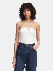Tommy Jeans Top DW0DW22263 Biały Slim Fit. Białe topy damskie Tommy Jeans, m, bez wzorów, z bawełny, bez kołnierzyka, bez ramiączek. Za 149.99 zł.