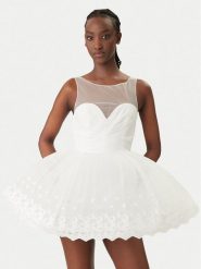 Bardot Sukienka koktajlowa Hilda Hoop 60223DB Biały Regular Fit. Białe sukienki damskie Bardot, bez wzorów, z syntetyku, wizytowe, bez kołnierzyka, bez ramiączek. Za 869.99 zł.