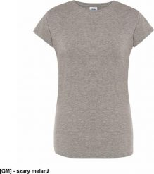JHK T-shirt damski JHK TSRLPRM - premium z krótkim rękawem, dopasowany do sylwetki, single jersey, 170 g - szary melanż L. Szare t-shirty damskie JHK, l, bez wzorów, z jersey, bez kołnierzyka, bez ramiączek. Za 14.98 zł.