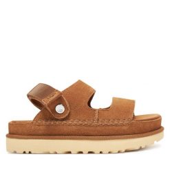Sandały Ugg. Brązowe sandały damskie UGG, bez wzorów, bez obcasa, na płaskiej podeszwie, bez zapięcia. Za 509.99 zł.