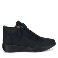 Botki Go Soft. Niebieskie botki damskie GO SOFT, bez wzorów, bez obcasa, na płaskiej podeszwie, bez zapięcia. Za 249.99 zł.