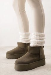 Zielone Krótkie Śniegowce na Platformie Lysindra. Zielone śniegowce damskie Born2be, z futra, bez zapięcia. Za 89.99 zł.