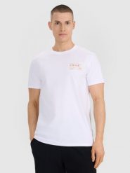 4F T-shirt regular z nadrukiem męski - biały XXL. Białe t-shirty męskie 4F, m, bez wzorów, z bawełny, bez kołnierzyka, bez ramiączek. Za 49.99 zł.