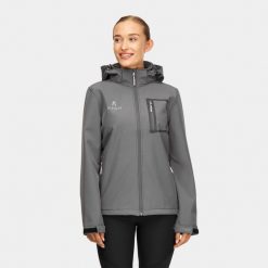 Kurtka softshellowa turystyczna damska Alpinus Bergamo. Szare kurtki sportowe damskie Alpinus, l, bez wzorów, z softshellu, bez ramiączek, bez kaptura, trekkingowe. Za 279.00 zł.