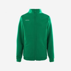 Bluza piłkarska Kipsta Essential trening. Zielone bluzy damskie KIPSTA, bez wzorów, z elastanu, sportowe, bez ramiączek, bez kaptura. Za 69.99 zł.