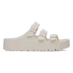 Birkenstock Florida III Flex Platform EVA Eggshell Klapki damskie. Białe klapki damskie Birkenstock, na lato, bez wzorów, eleganckie, bez obcasa, na platformie, bez zapięcia. Za 199.99 zł.