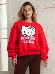 Bluza crewneck z nadrukiem Hello Kitty - czerwony. Czerwone bluzy damskie Sinsay, l, bez wzorów, bez ramiączek, bez kaptura. Za 39.99 zł.