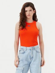 HUGO Top Easy 50508857 Pomarańczowy Slim Fit. Brązowe topy damskie Hugo, xxs, bez wzorów, z bawełny, bez kołnierzyka, bez ramiączek. Za 109.99 zł.