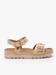 Beżowe sandały na grubszym spodzie z dwoma paskami. Brązowe sandały damskie Ryłko, bez wzorów, ze skóry, z okrągłym noskiem, bez obcasa, na obcasie, bez zapięcia. Za 399.99 zł.