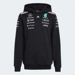 BLUZA Z KAPTUREM MERCEDES - AMG PETRONAS FORMULA 1 TEAM DRIVER. Czarne bluzy damskie Adidas, bez wzorów, z bawełny, klasyczne, bez ramiączek, z kapturem. Za 369.00 zł.