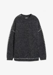 Długi sweter z puszystej przędzy. Czarne swetry nierozpinane damskie bonprix, bez wzorów, z dzianiny, bez kołnierzyka, bez ramiączek. Za 129.99 zł.