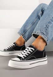 Czarne Casualowe Trampki na Niskiej Platformie Natirinne. Czarne trampki i tenisówki damskie Renee, bez wzorów, z jeansu, bez zapięcia. Za 69.99 zł.