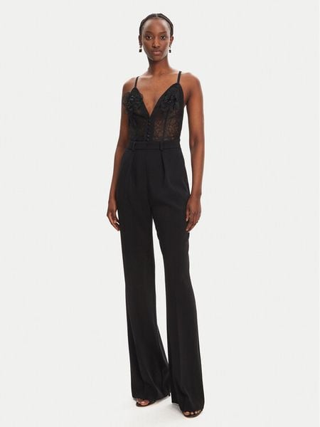 Elisabetta Franchi Kombinezon TU-049-52E2-V560 Czarny Regular Fit. Czarne sukienki damskie Elisabetta Franchi, bez wzorów, z syntetyku, bez kołnierzyka, bez ramiączek. Za 1,379.00 zł.