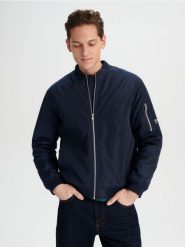 Kurtka bomberka - granatowy. Niebieskie kurtki męskie Sinsay, l, z aplikacjami, bez kaptura. W wyprzedaży za 37.99 zł.