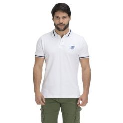Leone Basic męska koszulka polo z kołnierzykiem. Białe koszulki sportowe męskie LEONE 1947 APPAREL, m, bez wzorów, z bawełny, bez ramiączek, na fitness i siłownię. Za 105.21 zł.