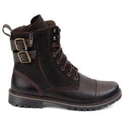 Olivier Buty męskie sztyblety militarne motocyklowe skórzane 83KZ brązowe. Brązowe botki męskie bez wzorów, militarne, bez obcasa, bez zapięcia. Za 453.66 zł.