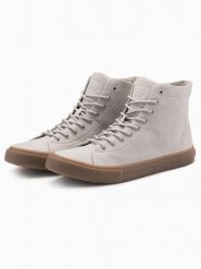 Męskie buty trampki za kostkę z gumową podeszwą – popielate V3 OM-FOTH-0187 - 45. Szare trampki męskie Ombre Clothing, bez wzorów, z gumy, klasyczne, za kostkę, bez zapięcia. W wyprzedaży za 119.99 zł.