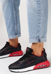 Czarno-Czerwone Sneakersy Tryxyla. Czarne obuwie sportowe damskie Born2be, z aplikacjami, bez zapięcia. Za 129.99 zł.