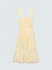 Sukienka damska midi na ramiączkach w drobne paseczki jasnożółta Gopisi 200. Żółte sukienki damskie BIG STAR, l, bez wzorów, z bawełny, retro, bez kołnierzyka, bez ramiączek, maxi, dopasowane. Za 229.99 zł.