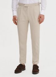 PAKO LORENTE - Beżowe spodnie męskie z lnem. Brązowe spodnie materiałowe męskie Pako Lorente, bez wzorów, z bawełny. Za 249.99 zł.