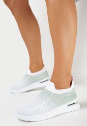 Biało-Zielone Wsuwane Buty Sportowe z Elastyczną Cholewką z Efektem Ombre Erimla. Białe obuwie sportowe damskie Born2be, bez wzorów, bez zapięcia. Za 49.99 zł.