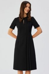 Elegancka sukienka midi z ozdobnymi zakładkami czarna. Czarne sukienki damskie Stylove, xl, bez wzorów, eleganckie, bez kołnierzyka, bez ramiączek, midi. Za 249.00 zł.