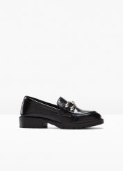 Półbuty wsuwane loafer. Czarne czółenka damskie bonprix, bez wzorów, bez obcasa, bez zapięcia. Za 134.99 zł.