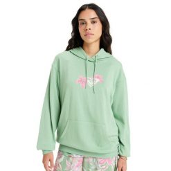 Bluza z kapturem dla Kobiety HIBISCUS HEART Zielony. Zielone bluzy damskie Roxy, na zimę, m, bez wzorów, z bawełny, bez ramiączek, z kapturem. Za 249.99 zł.