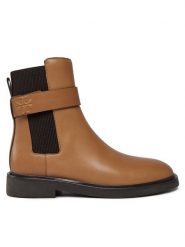 Tory Burch Sztyblety Double T Chelsea Boot 152831 Beżowy. Brązowe botki damskie Tory Burch, bez wzorów, ze skóry, bez obcasa, na płaskiej podeszwie, bez zapięcia. Za 2,019.00 zł.