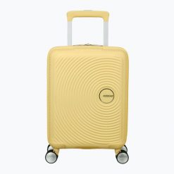 Walizka podróżna American Tourister Soundbox Mini. Żółte walizki damskie American Tourister, bez wzorów. Za 369.99 zł.